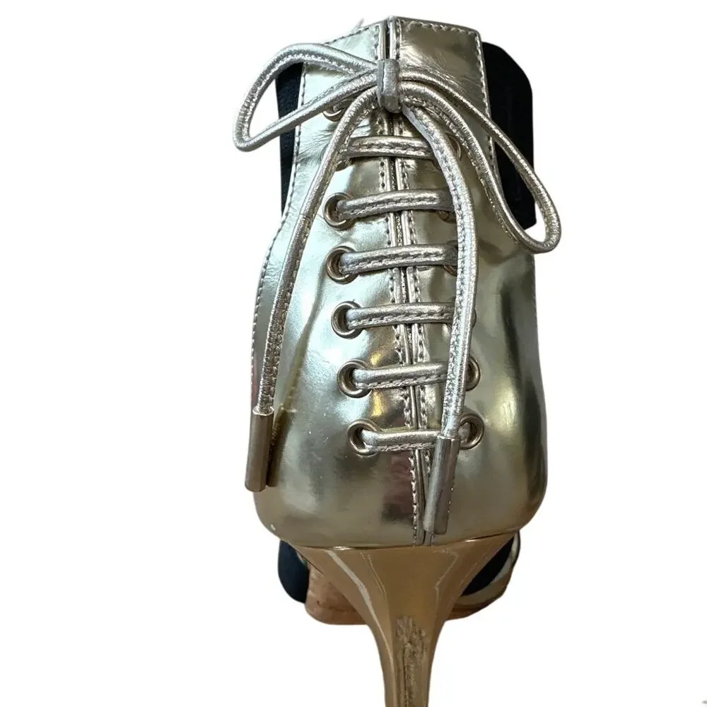 Jimmy Choo Dario Black Ladder Strap Gold Heel Sandals‎ Size US 8, IT 38
